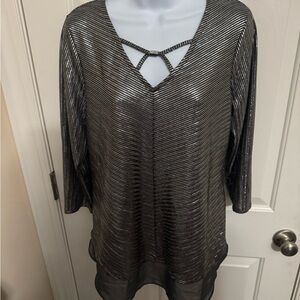 NEW NWT JM Collection Medium Silver Metallic Holiday Christmas Blouse Shirt Top